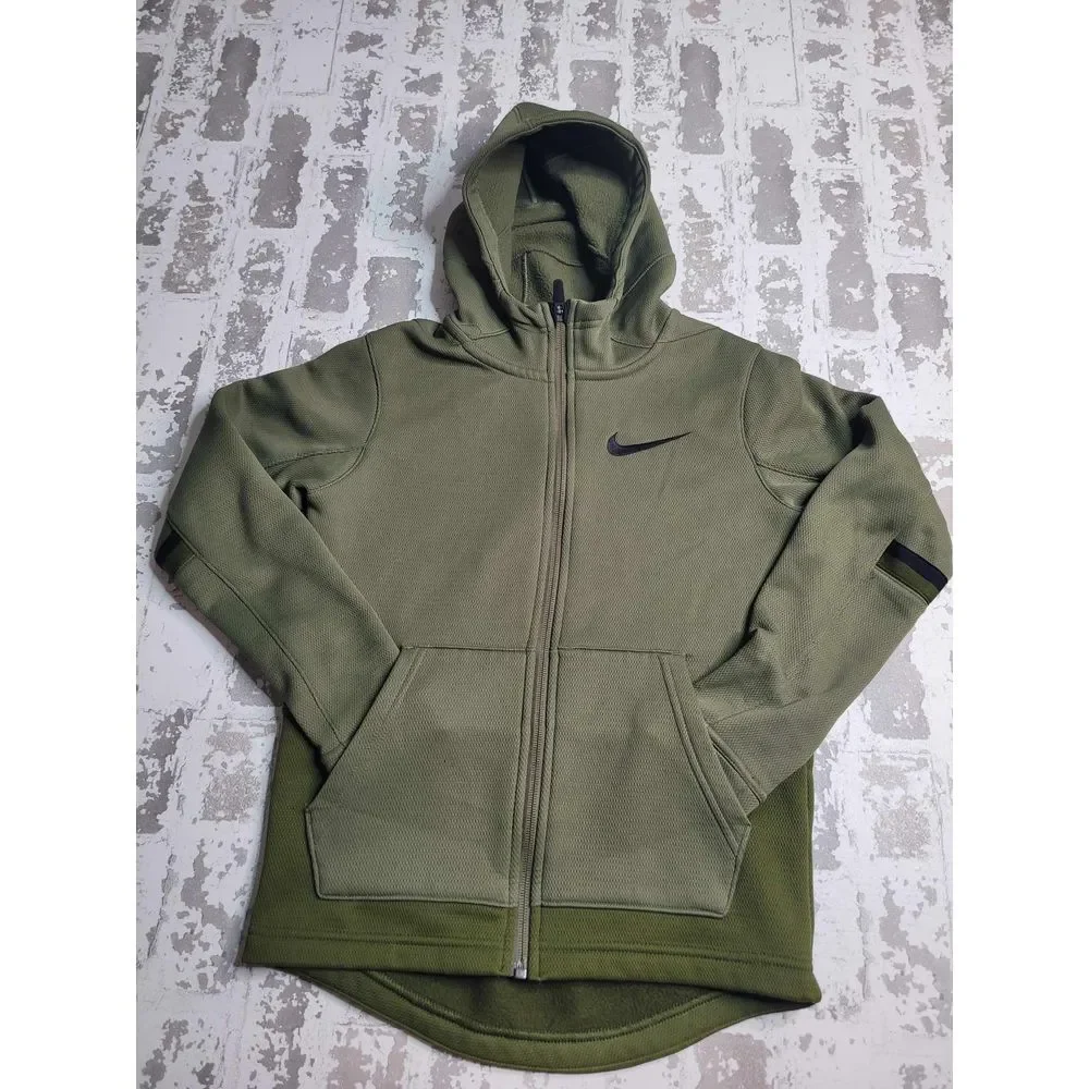 3402 Nike Therma Elite Boy's Green Full Zip Hoodie Medium Winter Cold‎ Weather